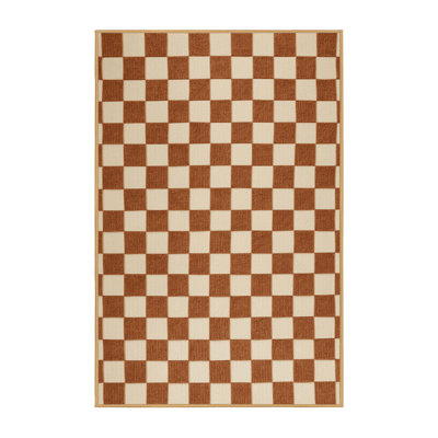 Machine Washable Checkered Brown Area Rug
