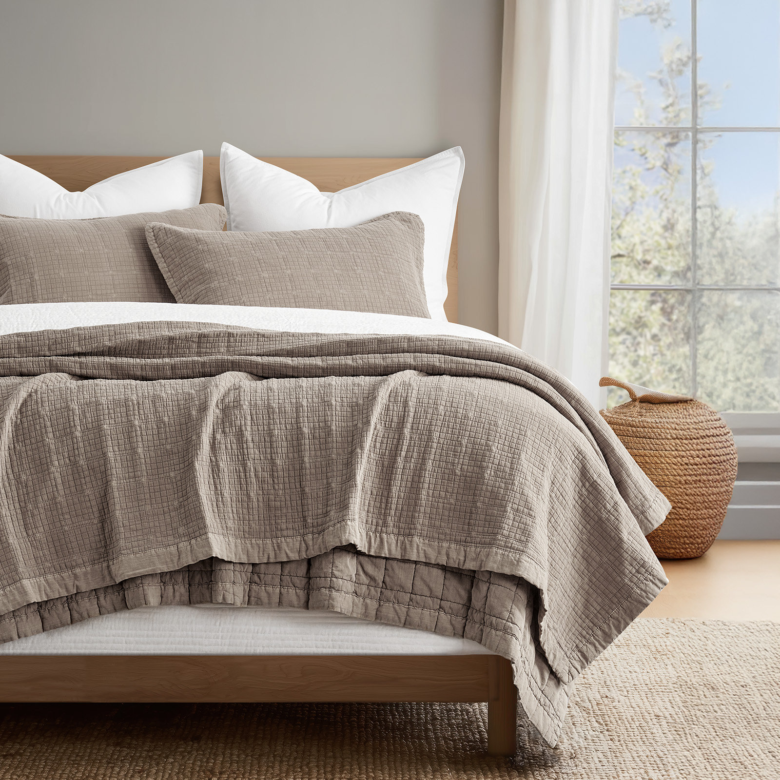 Crinkle Cotton Quilt Set, Truffle Taupe Brown, King Quilt + 2 King Shams
