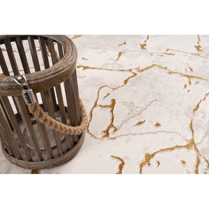 Tapis abstrait et contemporain en polypropylène doré et beige - 5 x 8, 6 x 9, Rectangle 6 pi 7 po x 9 pi 2 po