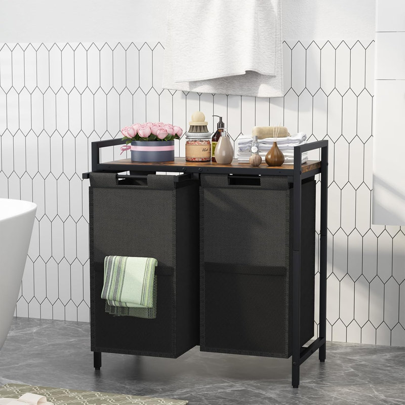 Heybly 3-Bag Laundry Hamper With Storage Shelf - Large Capacity Pull-Out Laundry Sorter For Laundry Room, Bathroom, And Dorm Organization