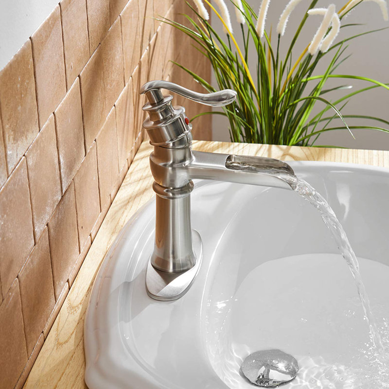 Waterfall Single Hole Single-Handle Low-Arc Bathroom Faucet, Brushed Nickel