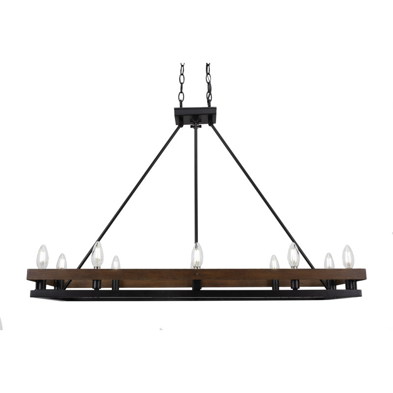 Belmont 10 Light Island Light Shown In Painted Wood-look Metal & Matte Black Finish