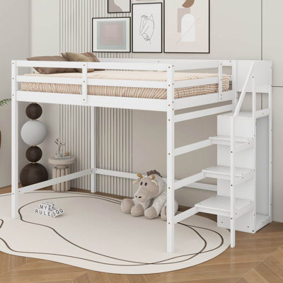 Lit mezzanine double avec garde-robe et escalier de rangement
