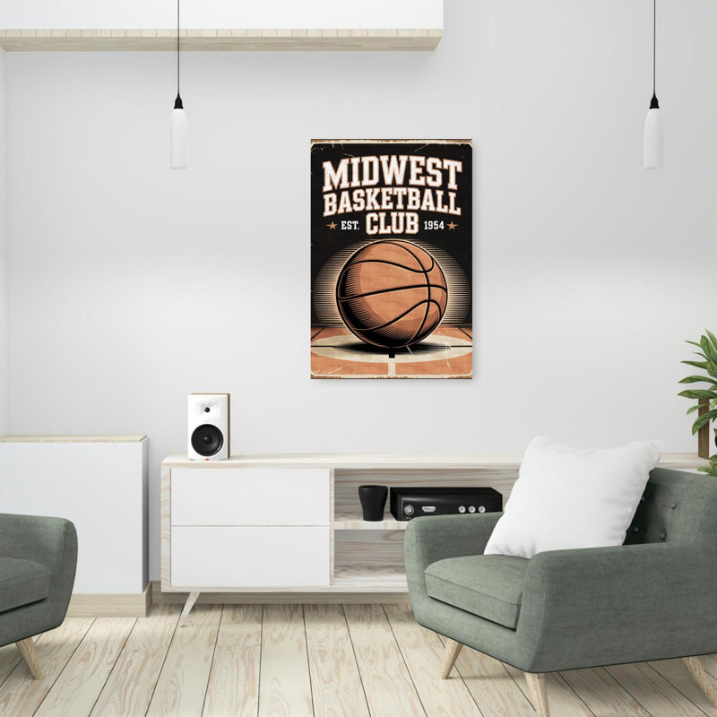 Art mural rétro classique Midwest Basketball Club, H 36 po x l 24 po