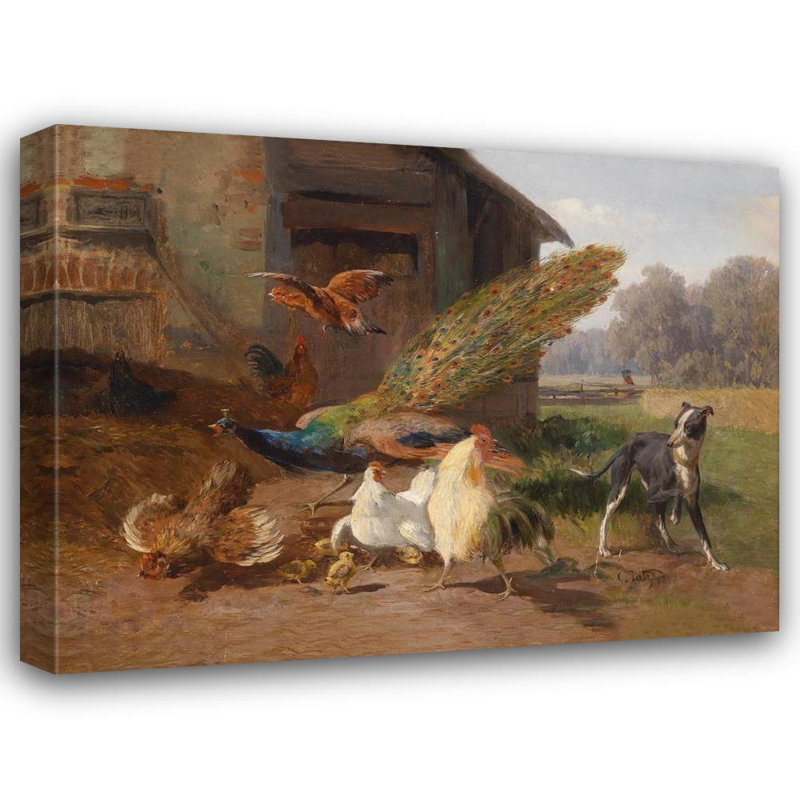«Dog in the Poultry Yard» par Carl Jutz - Art mural sur toile tendue avec châssis, H 14 po x l 18 po