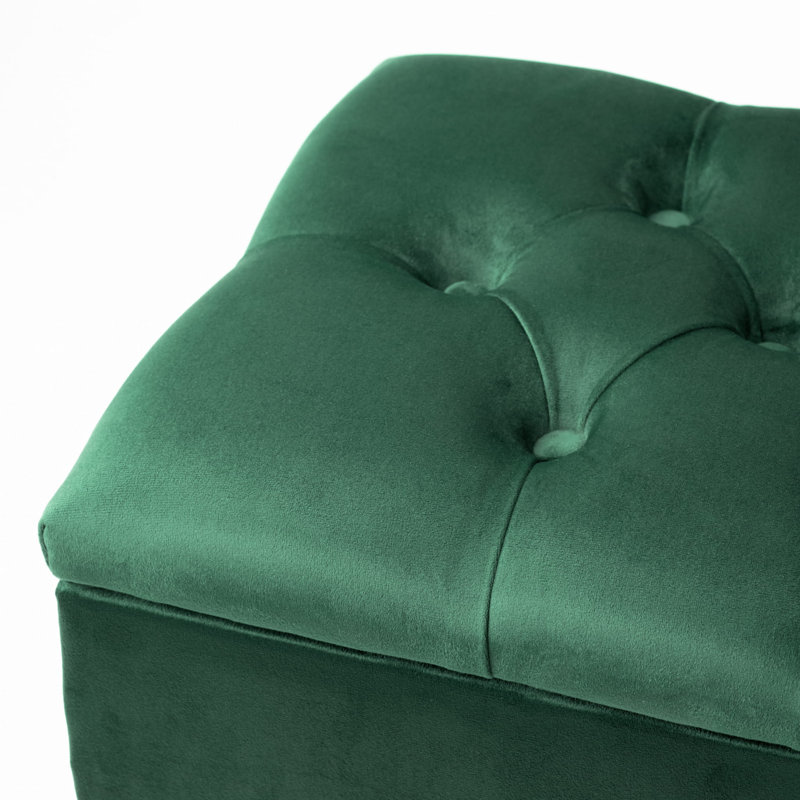 Velvet Upholstered Storage Bench, Green/Black, 44cm H x 140cm W x 30cm D