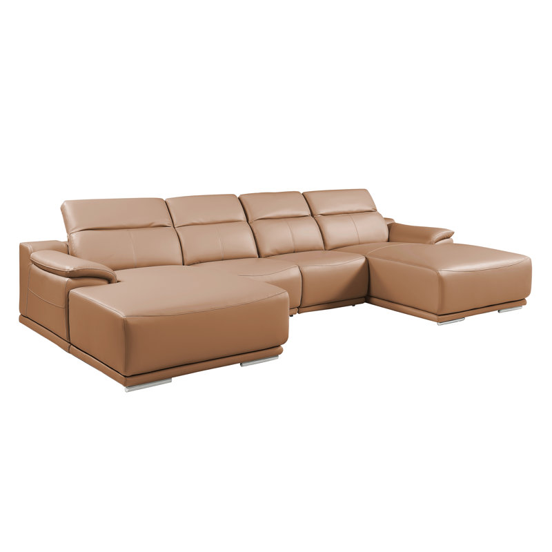 Canapé modulaire 4 pièces DivanItalia, Cuir véritable cognac