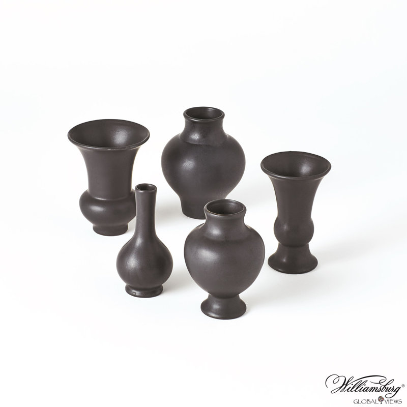 5 Piece Mini Chinoise Vase Set-Matte Black, Matte Black