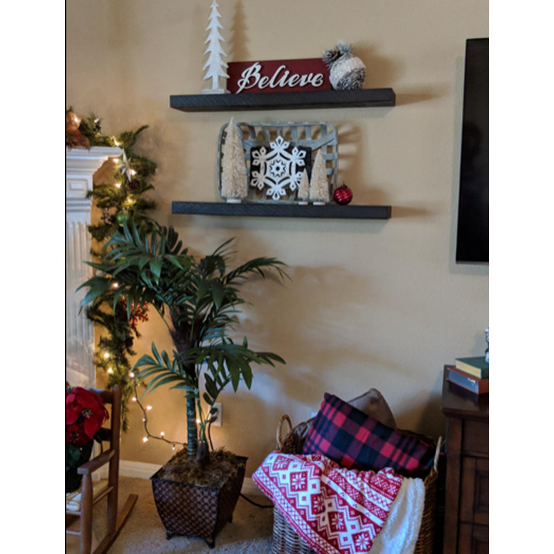 Mcevoy 2 Piece Pine Floating Shelf, 2" H x 30" W x 6" D, Black