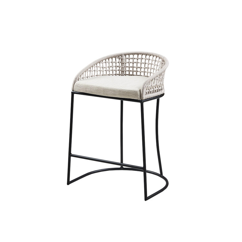 Tabouret de 25 po tissé: tabouret de comptoir rembourré et dossier en corde confortable 25 po: siège élégant avec structure
