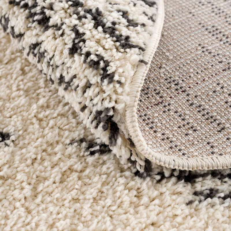 Gray and Beige Geometric Synthetic Runner Rug 2'7" x 10'