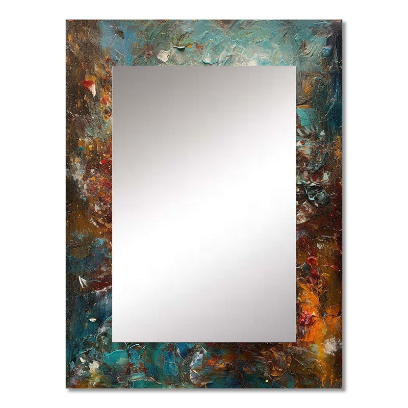 Automne bonheur après-midi abstrait rouge orange bleu I - peinture abstraite, miroir mural moderne, reproduction d'art en métal