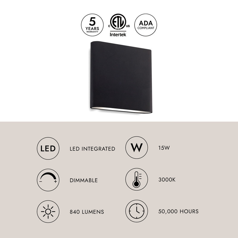 Slate Wall Sconce, LED, Frosted Glass, 5.5" H, Black, 5.5" H x 6.125" W x 1.625" D