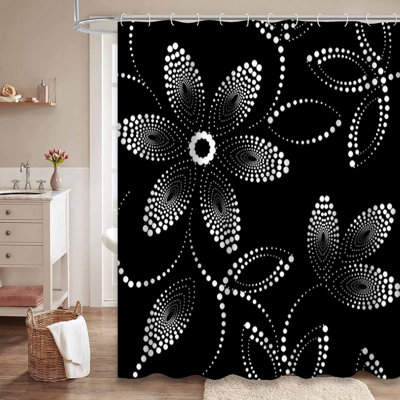 Rideau de douche imperméable à motif floral abstrait avec 12 crochets
