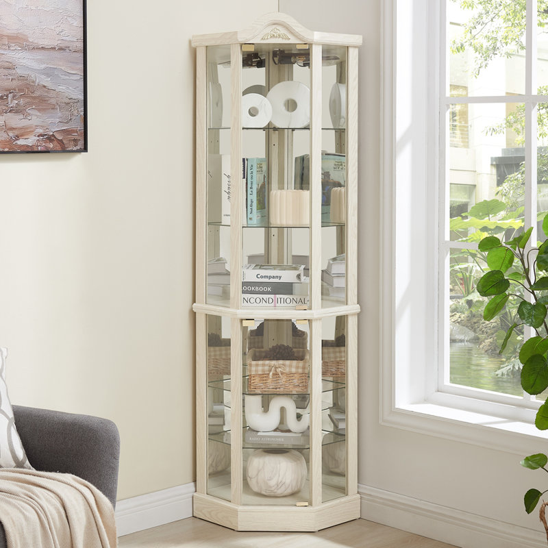 Vitrine de coin vitrée éclairée, Blanc