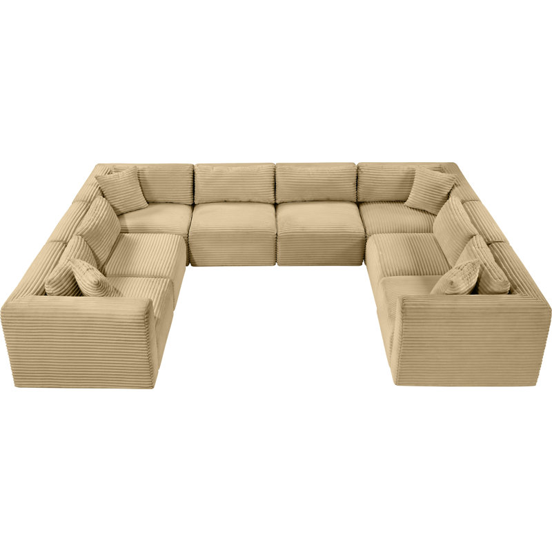 Canapé modulaire Carmean, Velours côtelé texturé Camel, 4 sans accoudoirs, 4 en coin