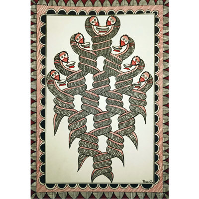 Entangled Snakes Alcohol Markers and Fineliners Painting on Paper by Ruchi - Madhubani Folk Mystic Wall Art for Boho Study Decor