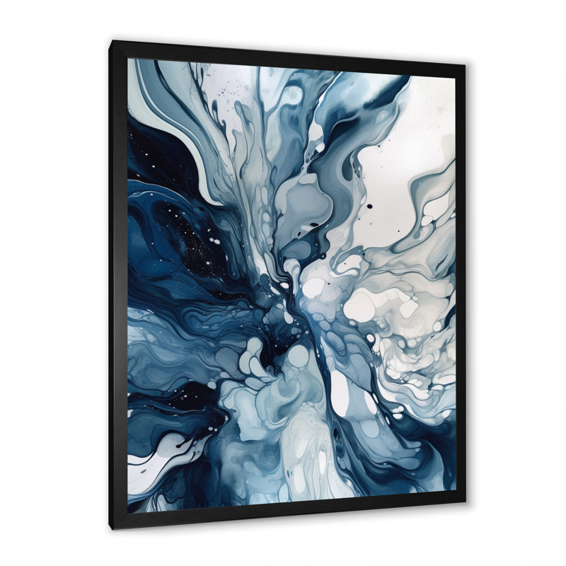 «Blue Grey Ethereal Elixir I», art mural abstrait, Noir, H 32 po x l 16 po, Cadre photo unique