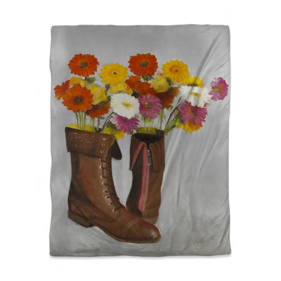 Brown Floral Rustic Duvet Cover | Boots with Daisies Design