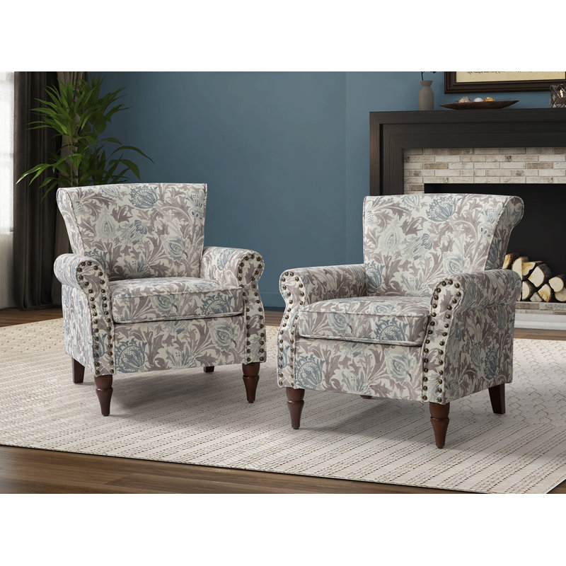 Fauteuil rembourré avec pieds en bois massif Mooresville, Mélange de polyester gris