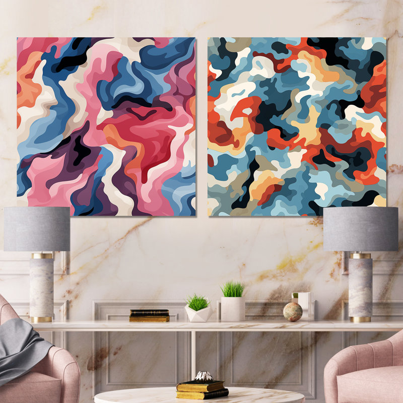 Cornesha - Ensemble de 2 impressions sur toile abstraites, H 36 po x l 73 po x P 1,5 po, Toile tendue