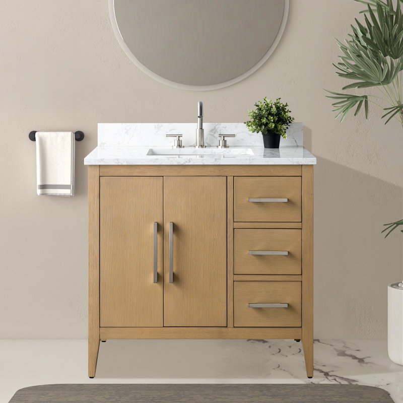 Chambery 36" Single Sink Bathroom Vanity with Engineered Marble Top, Natural Oak, Brushed Nickel