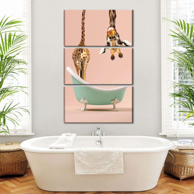 «Bathaign Animal Silly Giraffe», ensemble de 3 toiles tendues, H 65 po x l 42 po x P 1,25 po