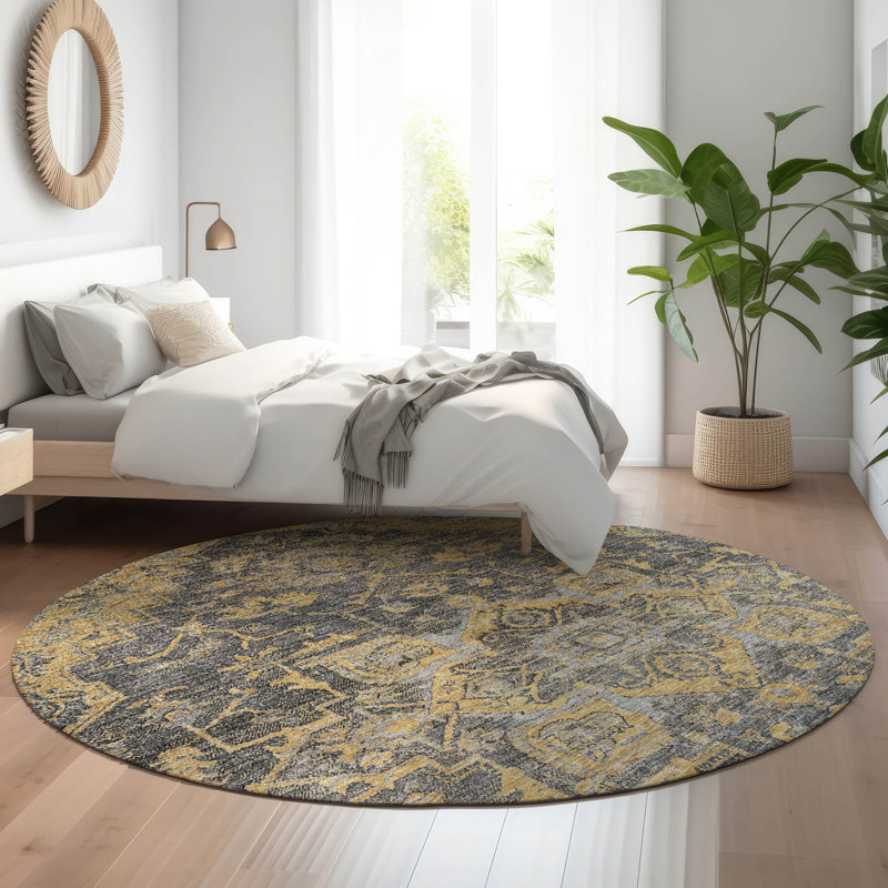 Premium Machine Washable Prisco Gray Rug, Round 8'