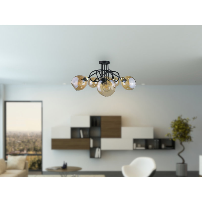 Glass Semi Flush Mount, Black/Gold