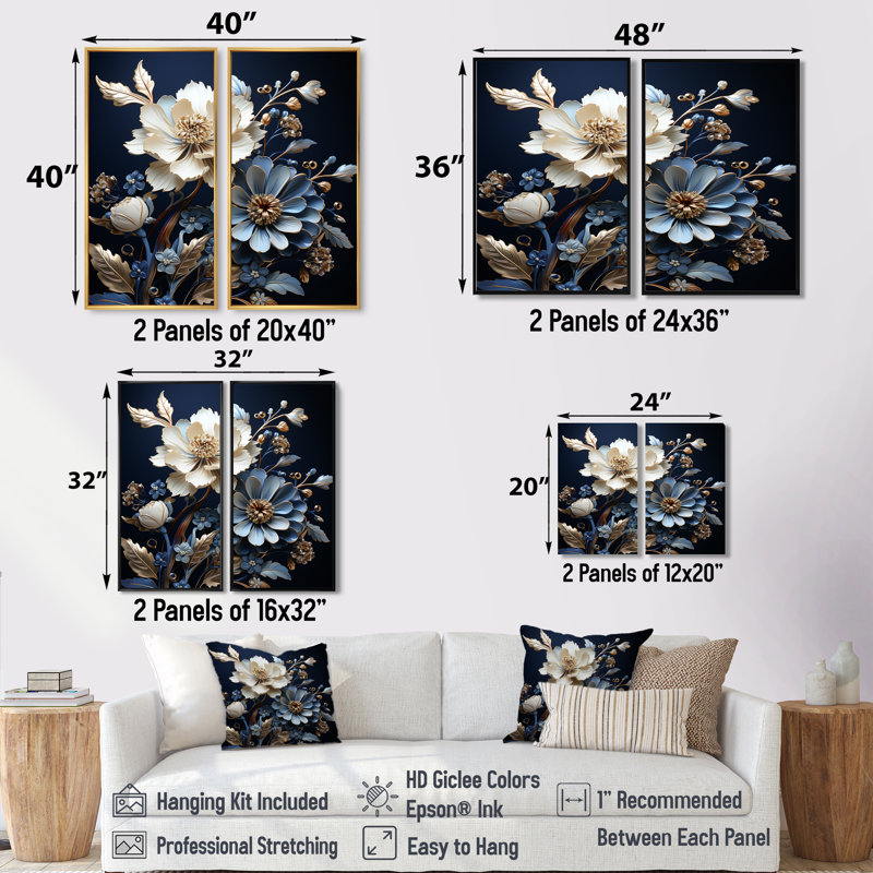 Modern Blue And White Cornflowers Impression I - Blue Traditional Wall Art, 20" H x 24" W, Black
