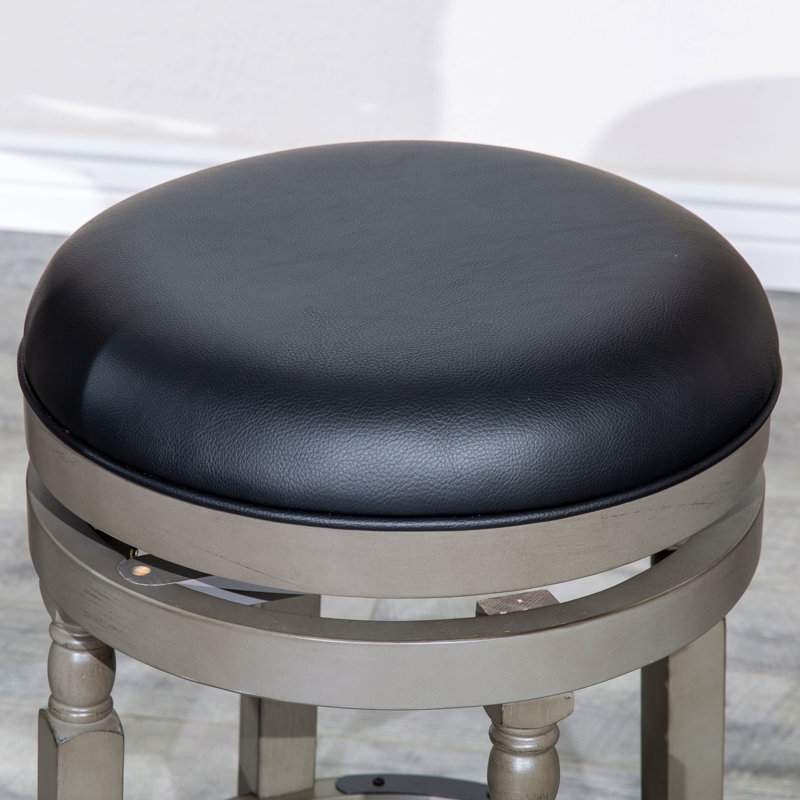 Tabouret de 30 po au fini gris patiné et siège en cuir noir pour la maison, Siège noir / cadre gris