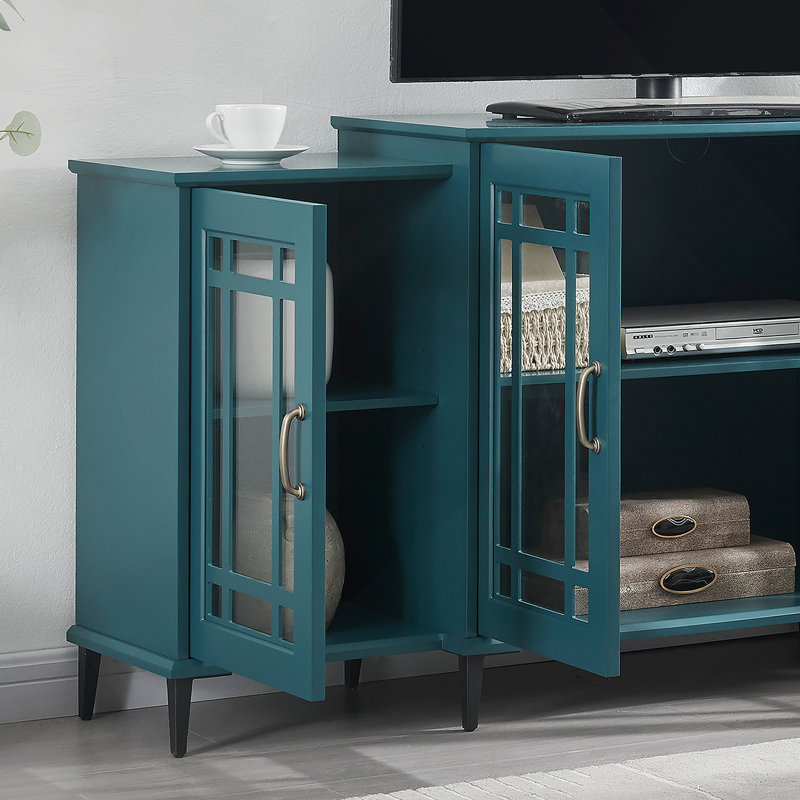 Meuble télé 62 po, armoire de rangement avec porte vitrée et tablettes réglables