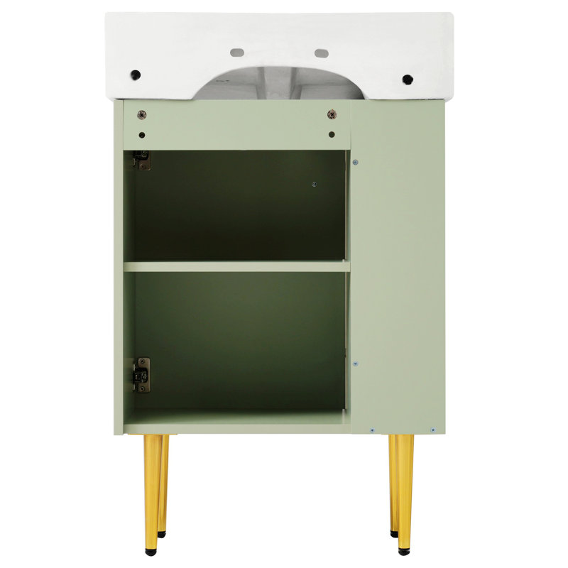 Meuble-lavabo de salle de bain avec lavabo en céramique, Vert