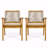 Set Of 2 Outdoor Patio Dining Chair, Teak Finish Wood Frame And Mix Brown Rope, Natural Courtyard Style, 400Lbs Capacity