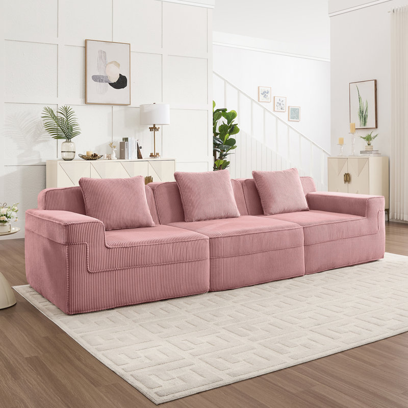 Modern Modular Boneless Sofa With Deep Seats And Throw Pillows, Perfect For Family Gatherings And Relaxing Moments, Rose