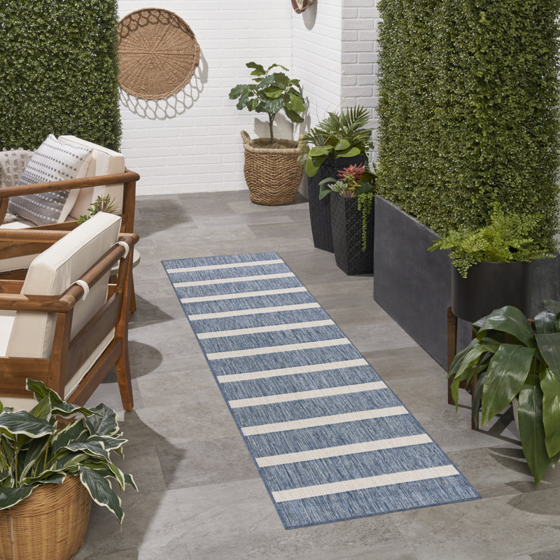  Positano 2'2" x 12' Navy Ivory Modern Rug, Runner 2'2" x 12'