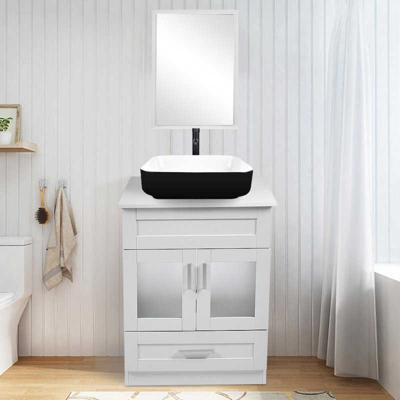 Minela 24 " W Freestanding Standard 1 Single Vanity Bathroom Vanity With Top with Mirror