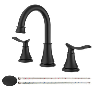 Robinet de salle de bain espacé noir mat 8 po pour lavabo 3 trous avec bonde escamotable