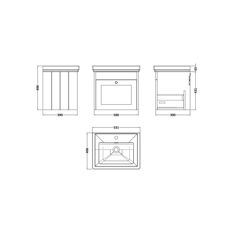 Ashwick 531 mm Bathroom Vanity, Satin Grey