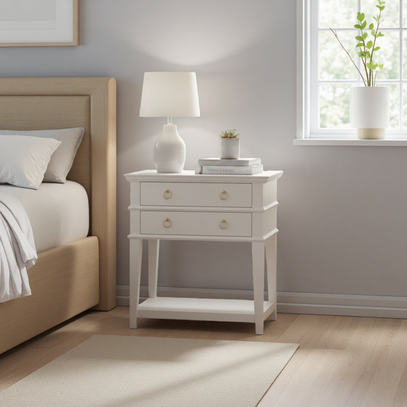 Table de chevet 2 tiroirs, Blanc