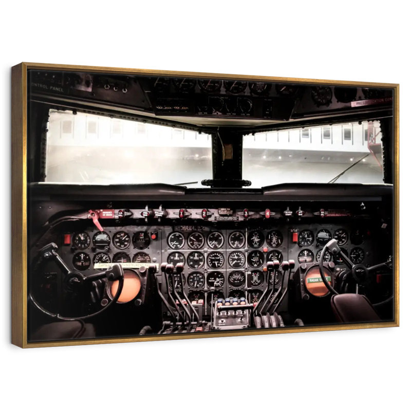 Cockpit d'avion rétro, Cadre flottant doré, 25 po x 17 po