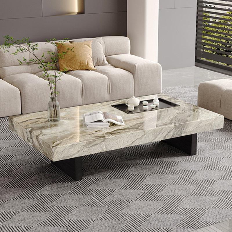 Table basse rectangulaire en marbre flottant, H 11,8 po x L 59,1 po x l 31,5 po, Marbre ivoire
