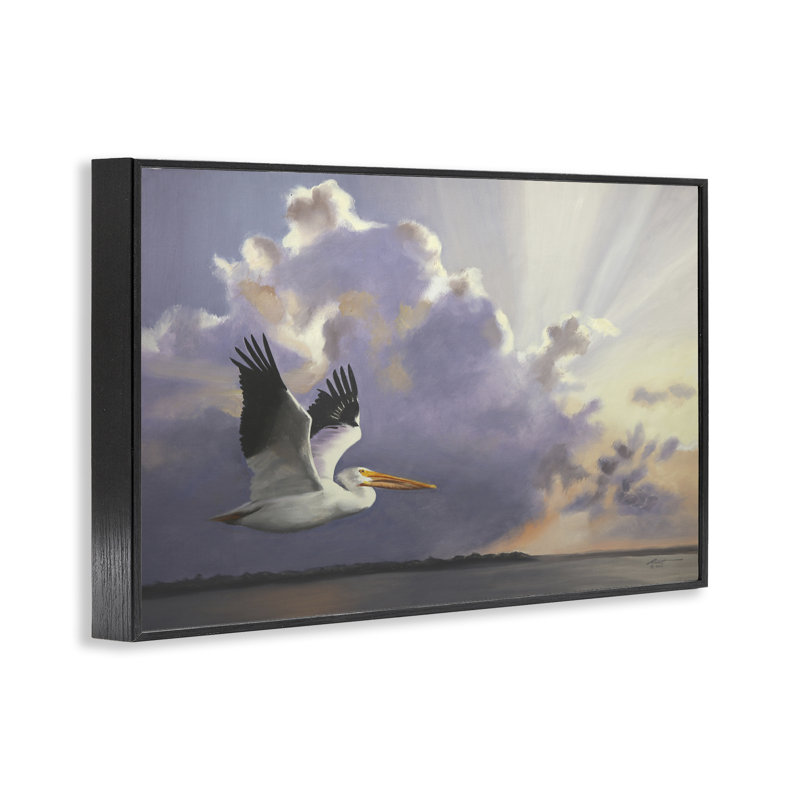 «Dawn Sunrise Pelican», estampe numérique par D. Rust, Giclée encadrée noir minuit, H 20 po x l 30 po