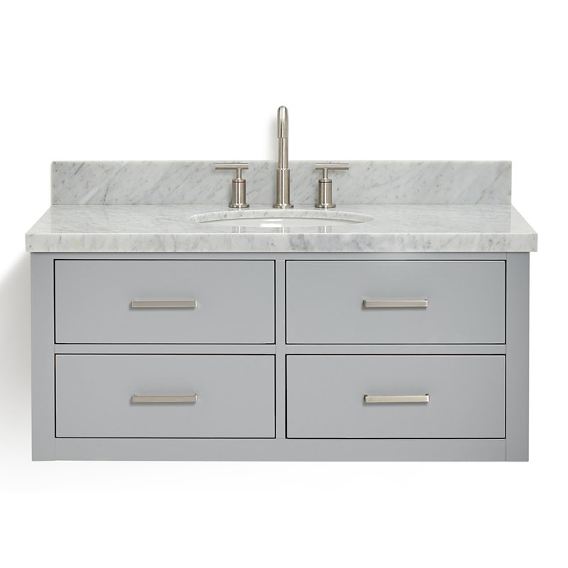 Ensemble de meuble-lavabo mural simple 43 po Macmullin Akenzie, Gris, Nickel brossé