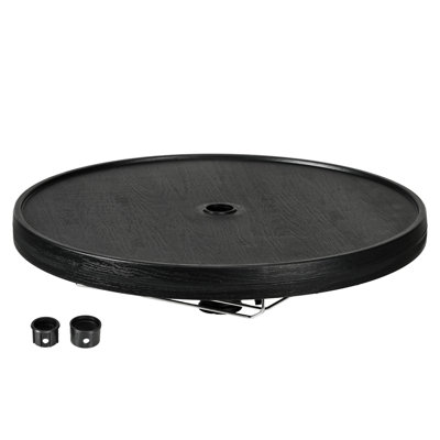 Plateau de parasol de plage 23,5 po - Porte-verres à vin et porte-serviettes pliable noir pour piscine, table de patio avec patio, terrasse