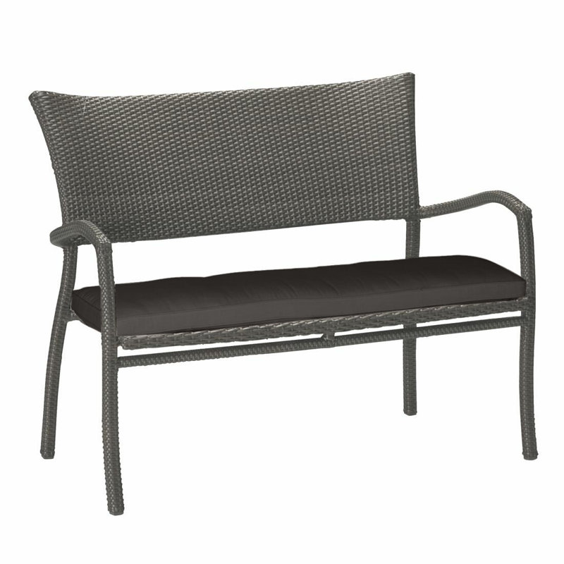 Skye Wicker Garden Bench, Black Walnut, Rollo Cream InsideOut® Linen, No Welt