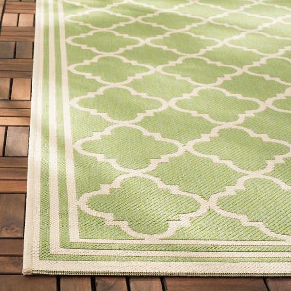 Hardrian Hooked Indoor/ Outdoor Olive/Cream Rug, Rectangle 79 x 152 cm