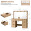 47" Large Natural Fluted Vanity Desk With Mirror & Adjustable Led Lights-792053736