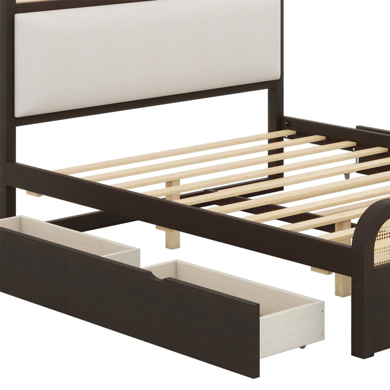 Lit plateforme avec lit gigogne et 2 tiroirs, Espresso