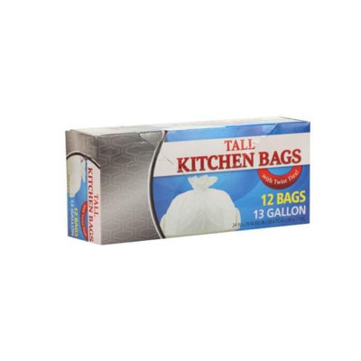 Sac de cuisine en plastique blanc 13 gallons - Grands sacs jetables durables pour les restes de nourriture, les nettoyages de fêtes, les bacs de salle de bain, les déchets de bureau, les déchets de cuisine de tous les jours, la maison, la cour, les couches, l'utilisation commerciale (72)